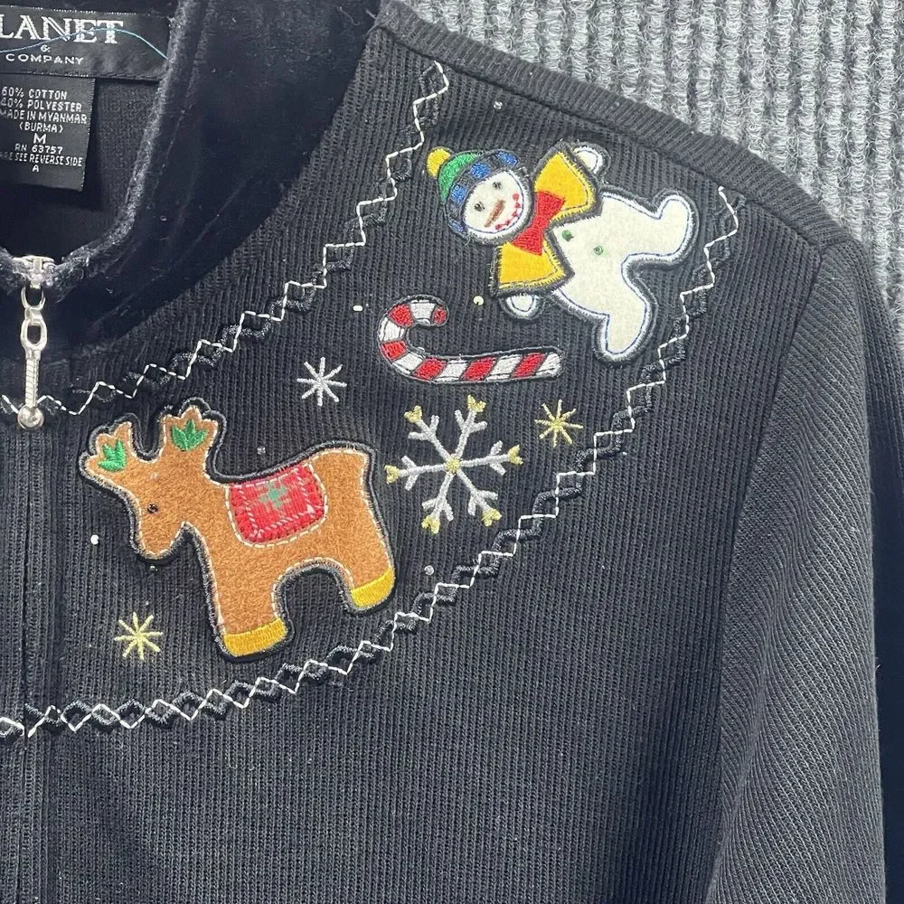 Christmas Sweater Planet And Company Woman Size Petite Med Knit Holiday Cardigan